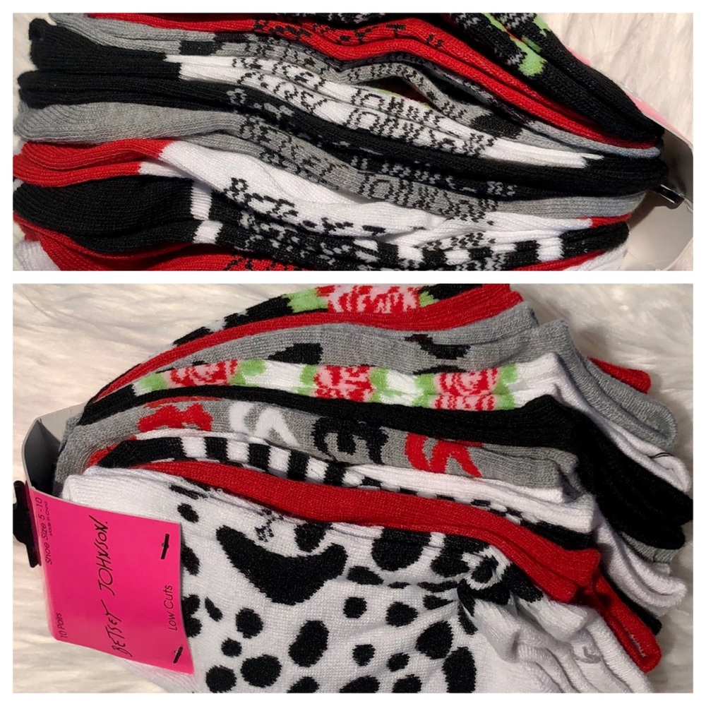 10 Pack BETSEY JOHNSON Dalmatian Dog Flower Socks - Picture 6 of 8